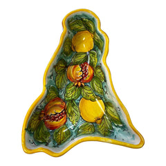 Sicily-shaped hors d'oeuvre ( appetizer )dish in Sicilian ceramic.
approx. L 26 x h 20 x d 8 cm.