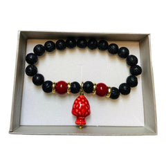 Lava Stone Mt.Etna Sicilian Bracelet, Handmade, With Red Pine Cone in Caltagirone Ceramic