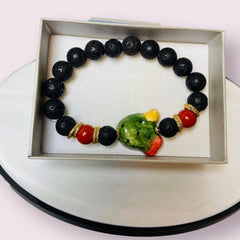 Lava Stone Mt.Etna Sicilian Bracelet, Handmade, With Prickly Pear in Caltagirone Ceramic