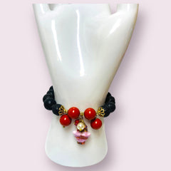 Lava Stone Mt.Etna Sicilian Bracelet, Handmade, With Sicilian Coffa in Caltagirone Ceramic