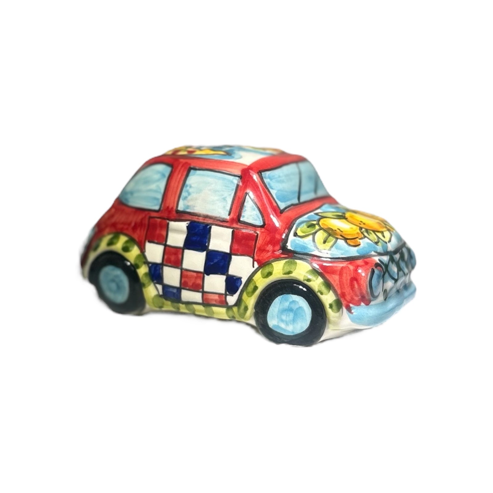 Fiat 500 Vehicle in Ceramic From Caltagirone 11x6.5x7cm