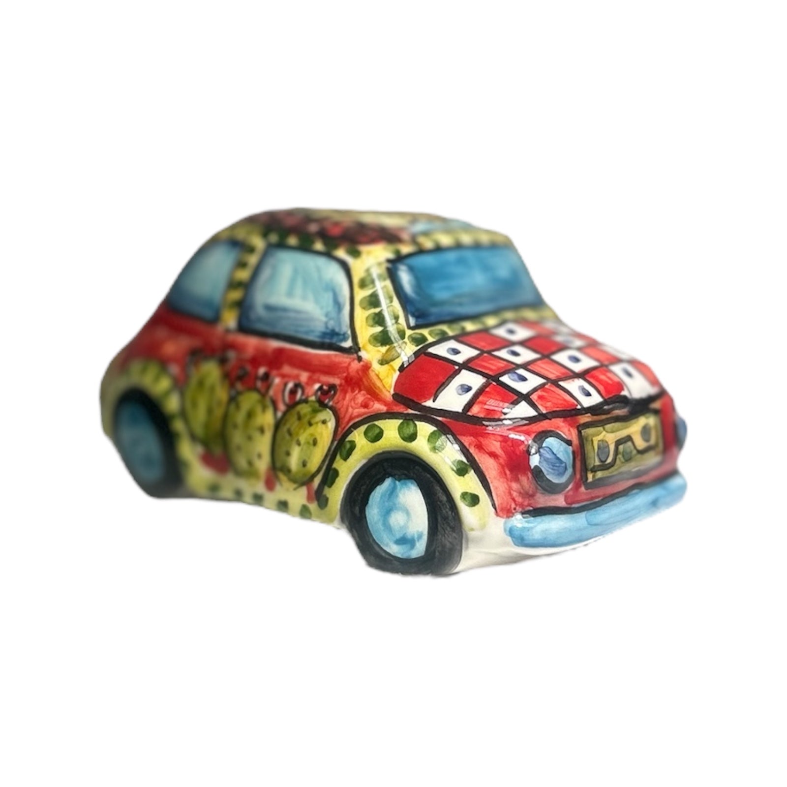 Fiat 500 Vehicle in Ceramic From Caltagirone 11x6.5x7cm