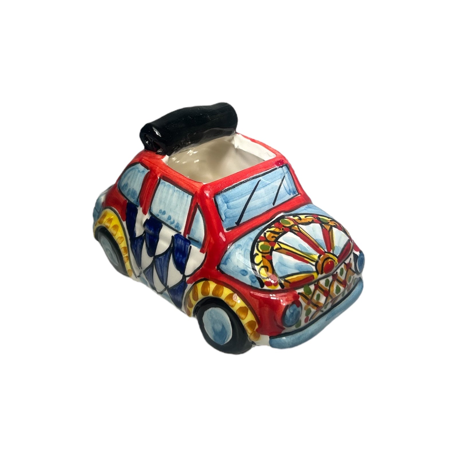 Fiat 500 Cabriolet Vehicle in Ceramic From Caltagirone 11x6.5x7cm