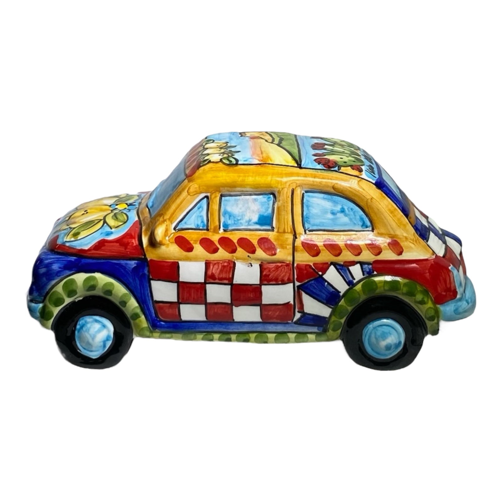 Fiat 500 Vehicle in Ceramic From Caltagirone 17x8x8cm