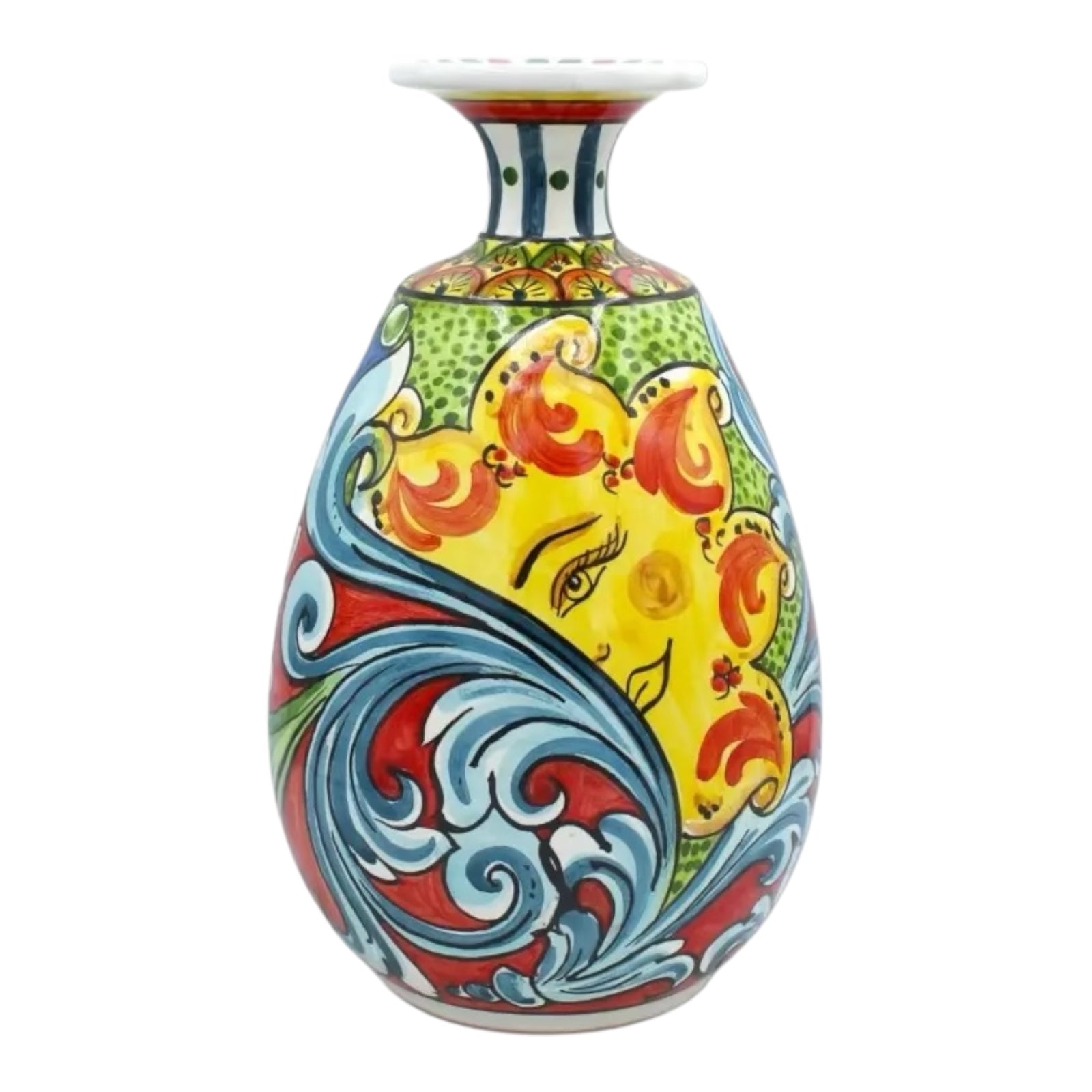 Caltagirone Ceramic Goccia vase - h approx. 30 cm Baroque Decoration , Sicilian Cart Wheel, Sun and Prickly Pear