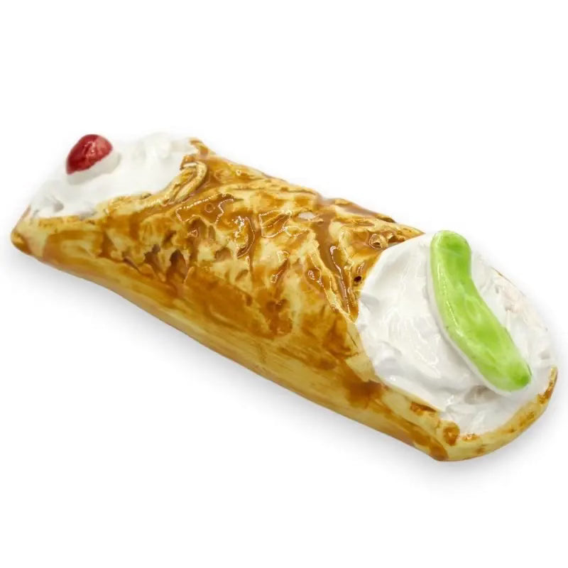 Caltagirone Ceramic Magnet Shape of a Sicilian Cannolo, L 14 x 4 cm approx.