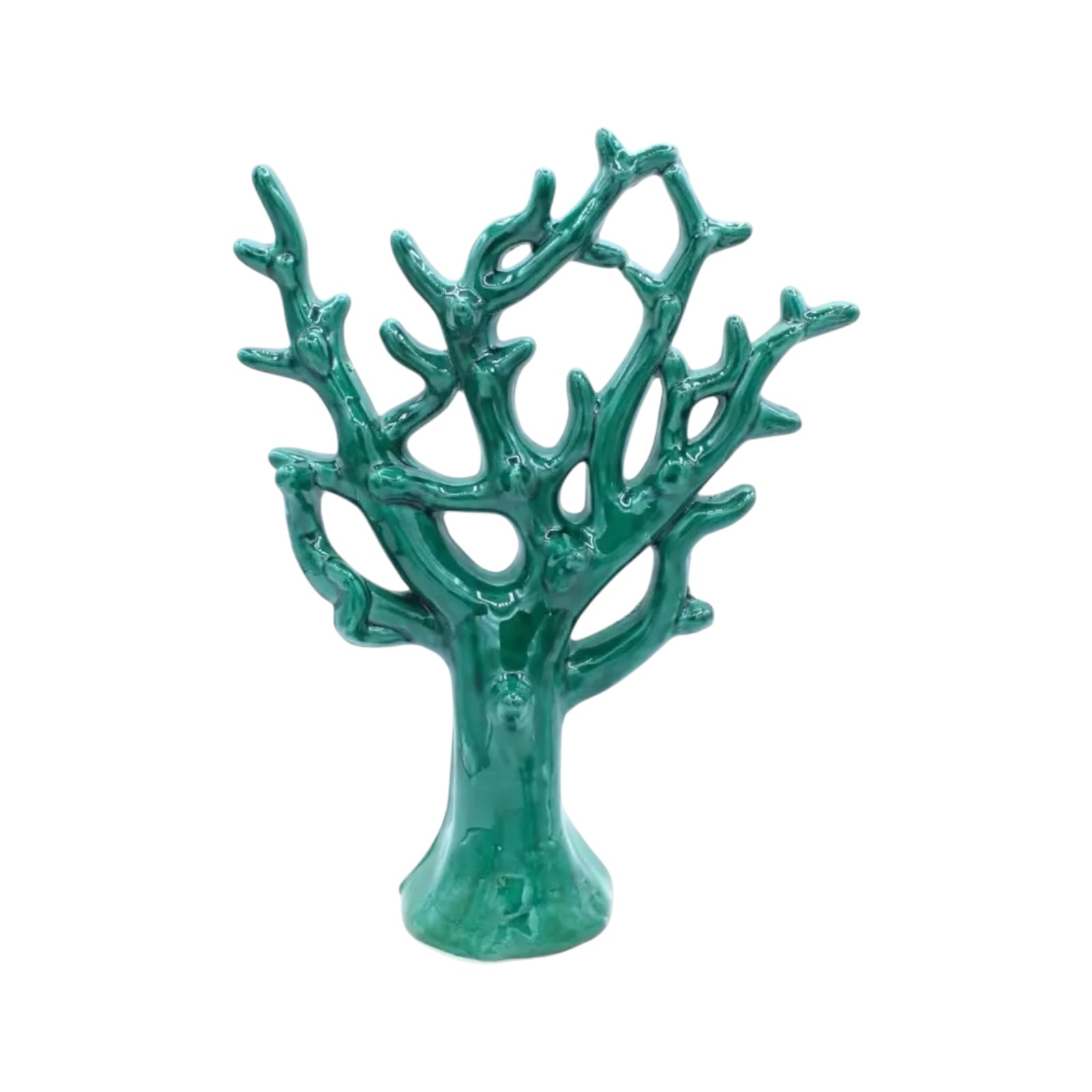 Coral branch in Caltagirone Ceramic In Green color 15cm