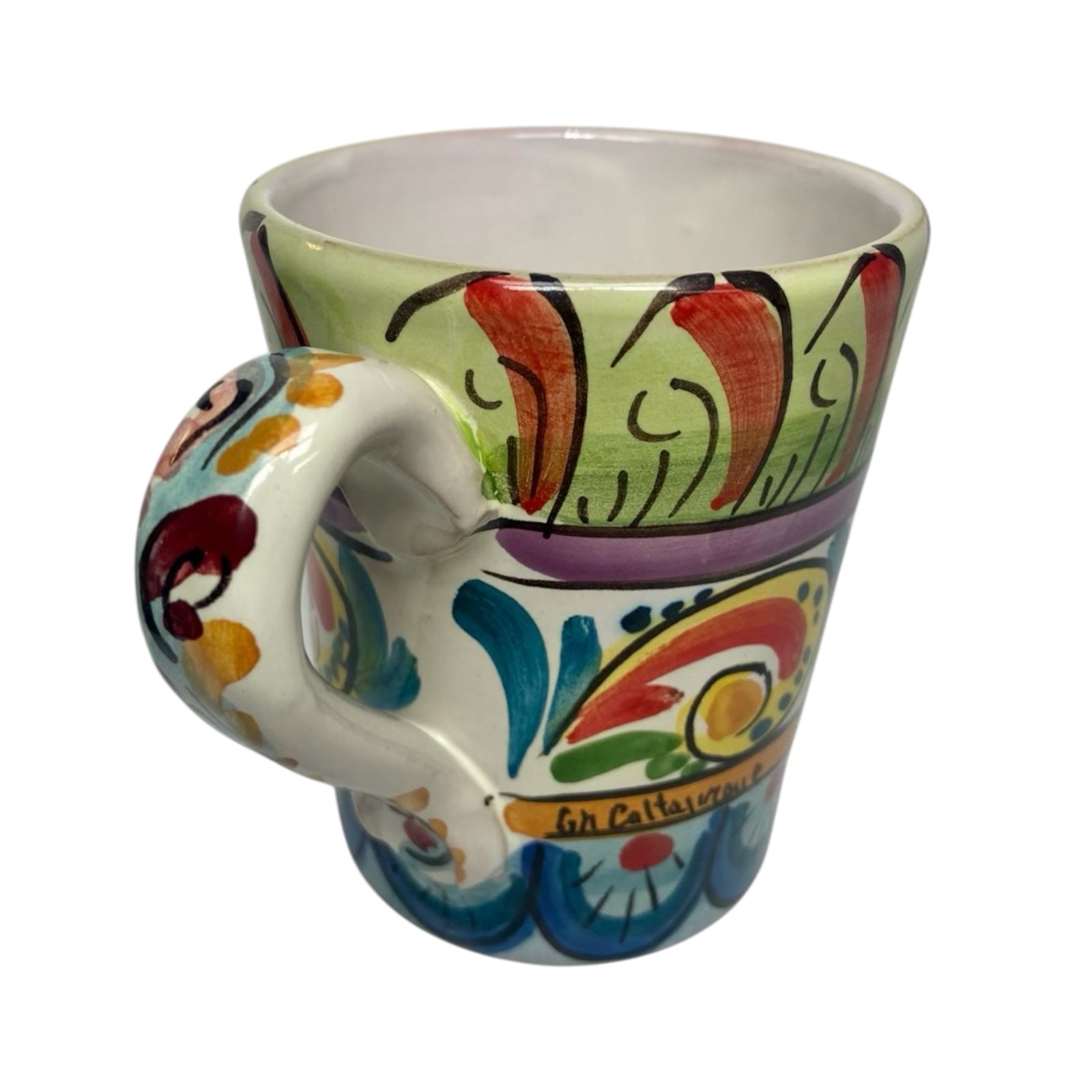 Mug with Handle in Caltagirone Ceramic, h 10 cm  Multicolored Baroque Decor