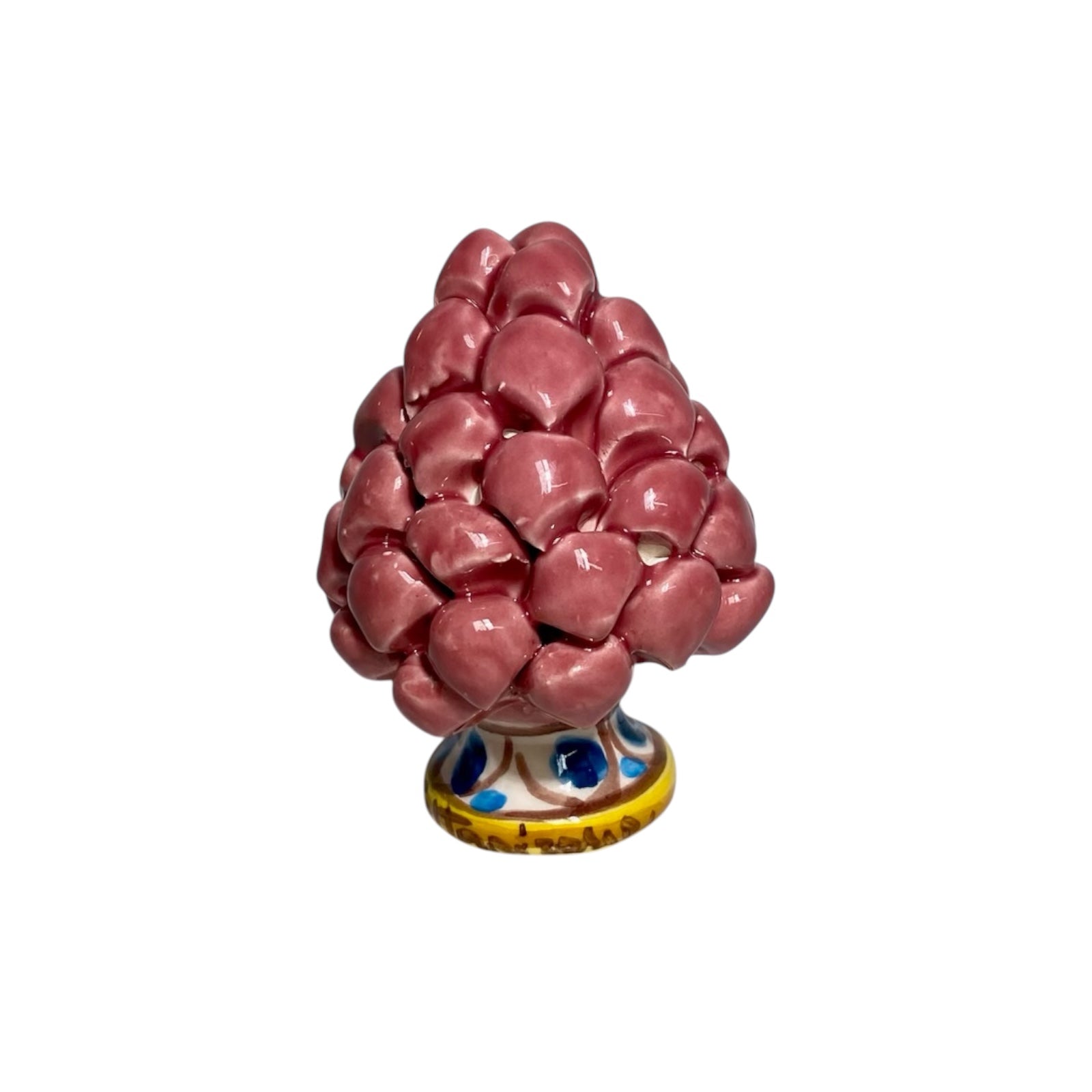 Pine Cone in fine Caltagirone Ceramic, Pink and Decorated Stem height 9 cm