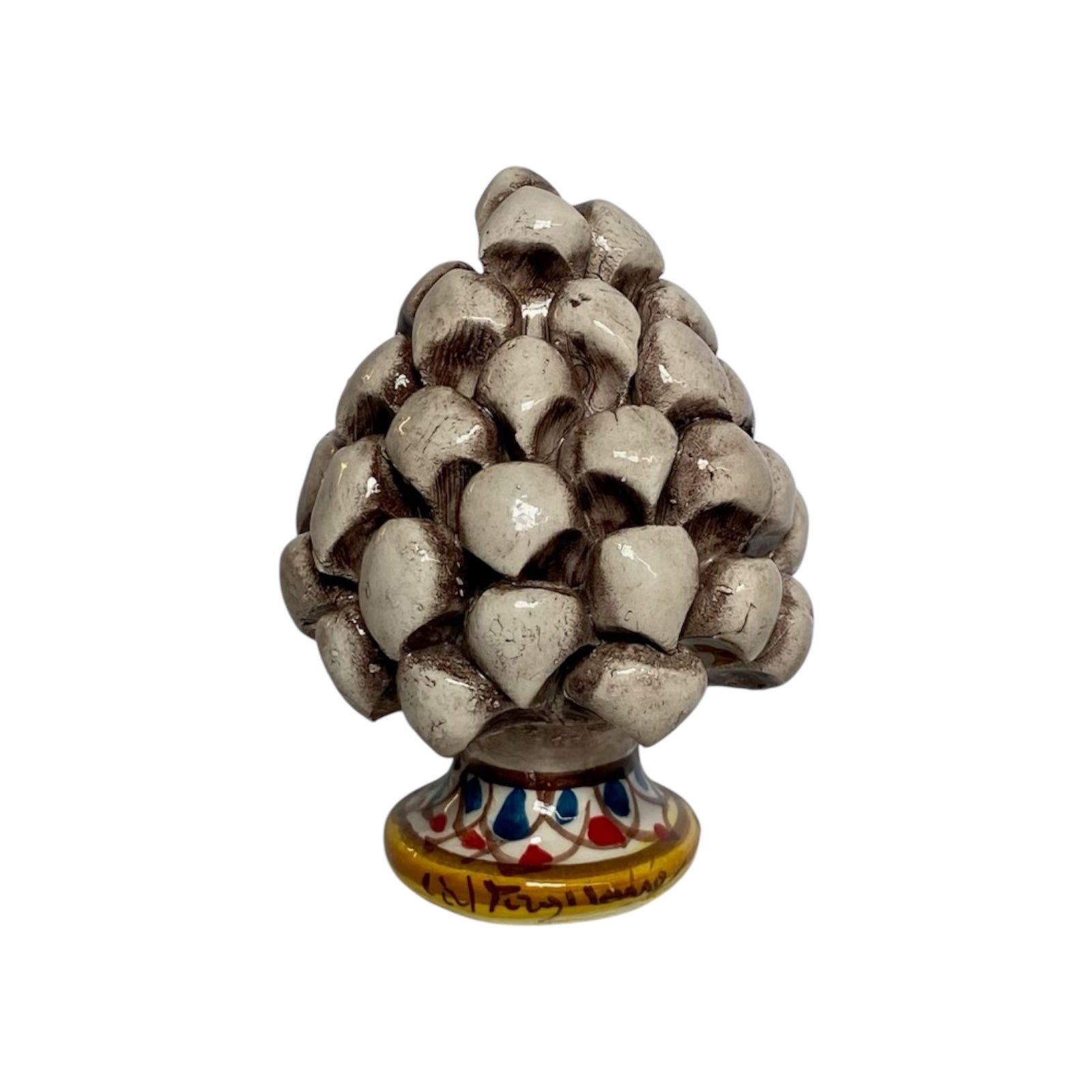 Pine Cone in Fine Caltagirone ceramic, Off White Color height 9 cm