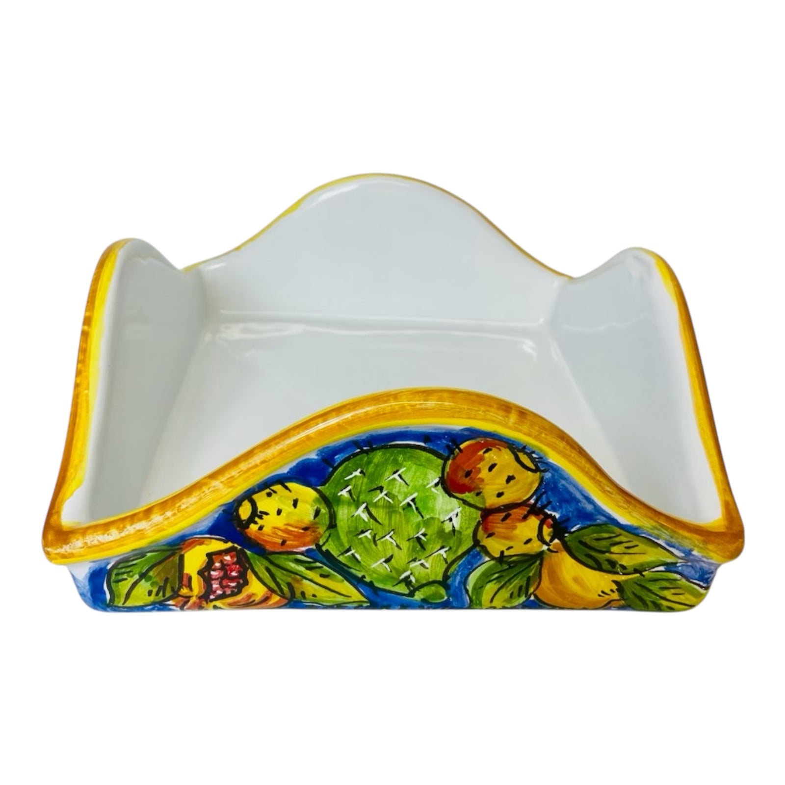 Caltagirone Ceramic Ladle Holder or Napkin Holder, prickly Pear Decoration