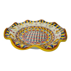 Scalloped Centerpiece with Sicilian Carretto  Siciliano Decoration - diameter about 30 cm