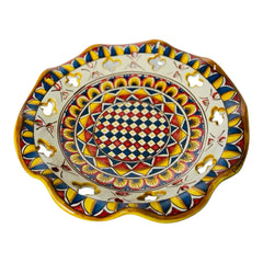 Scalloped Centerpiece with Sicilian Carretto  Siciliano Decoration - diameter about 30 cm