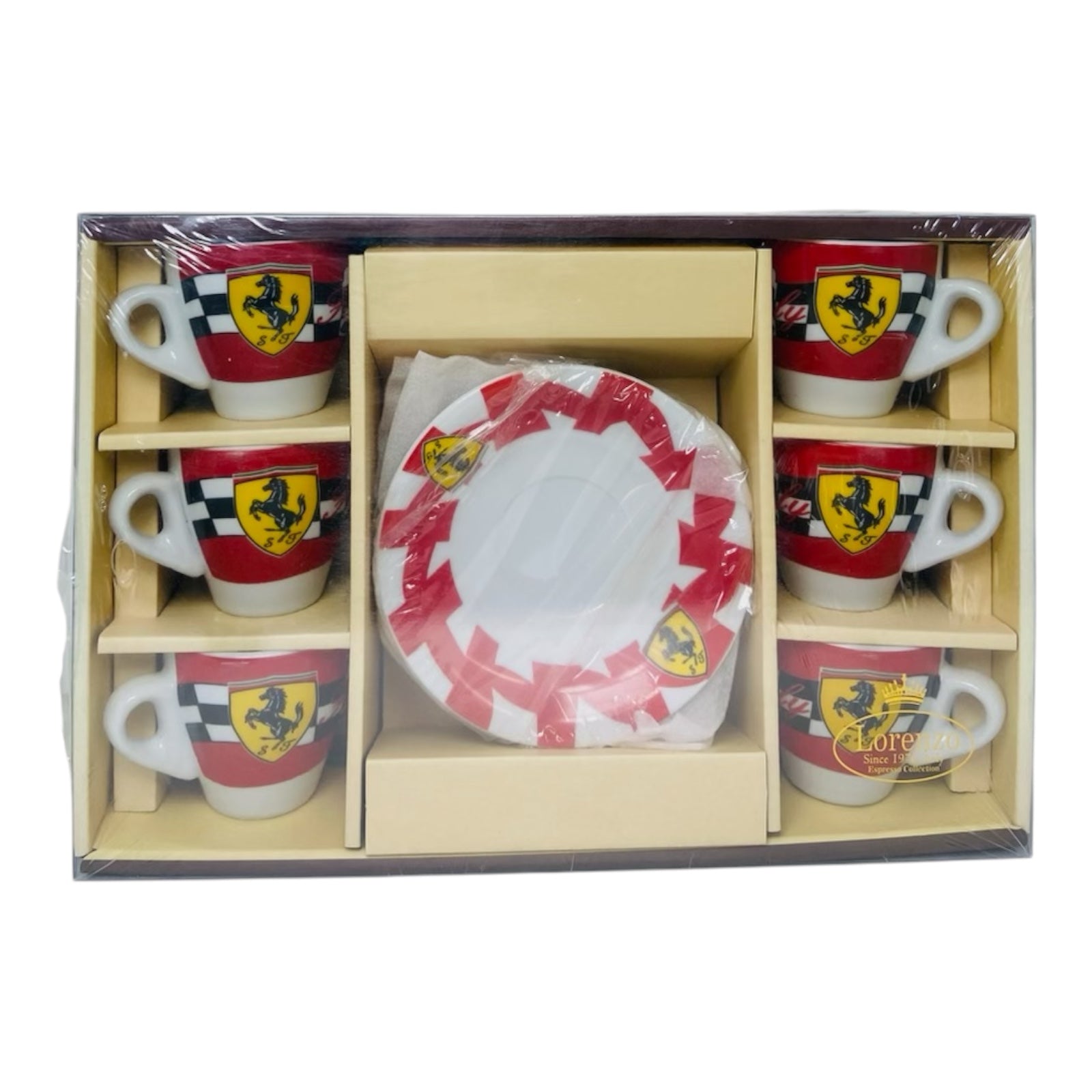 Set of 12 Espresso Cups & Saucers, Service For Six with Ferrari