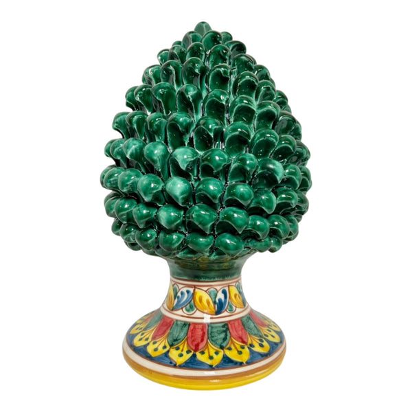 Pine Cone In Ceramic Copper Green Color With Decorated Base