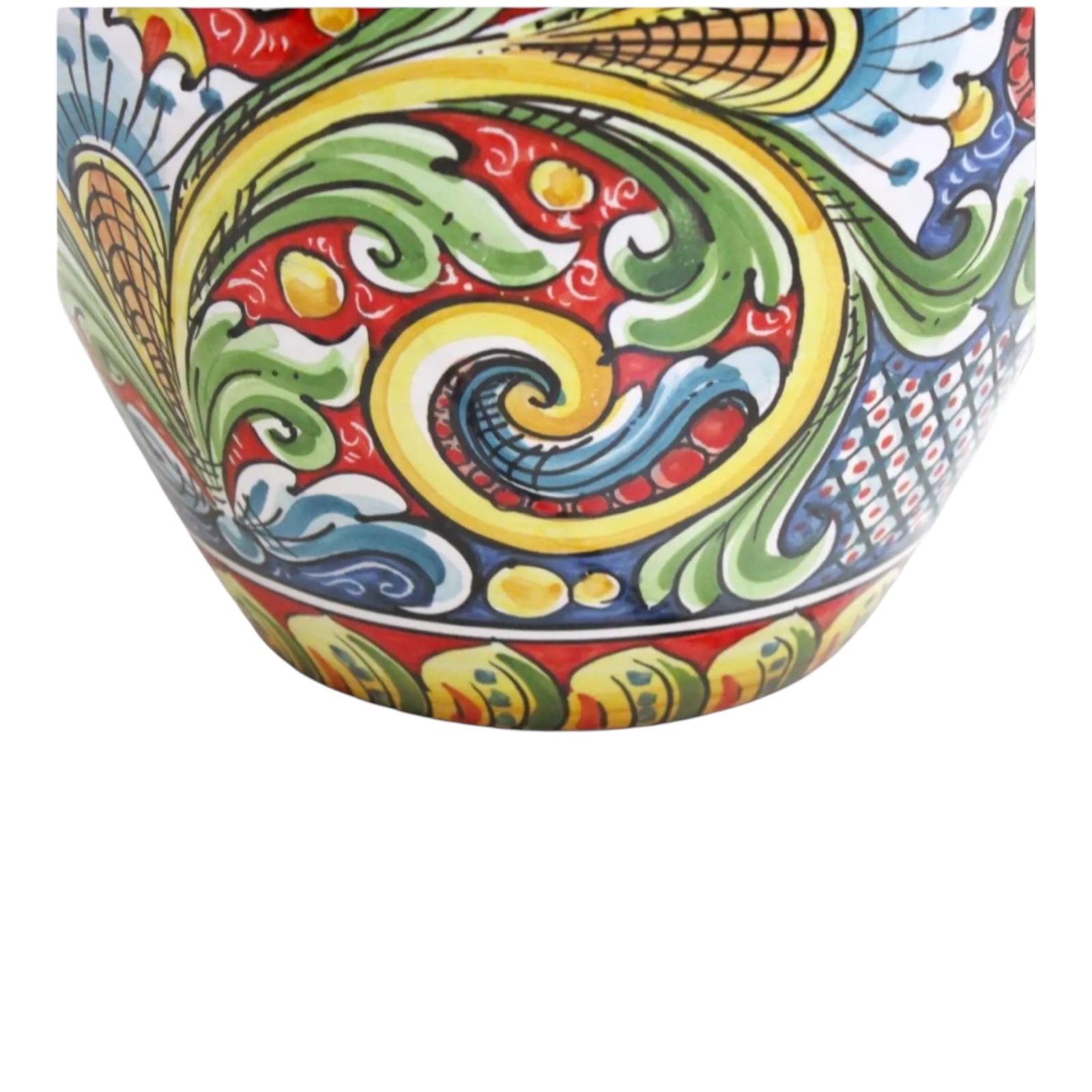 Quartara vase in Caltagirone ceramic with handles - h 40 cm approx. Baroque and multicolored floral decoration