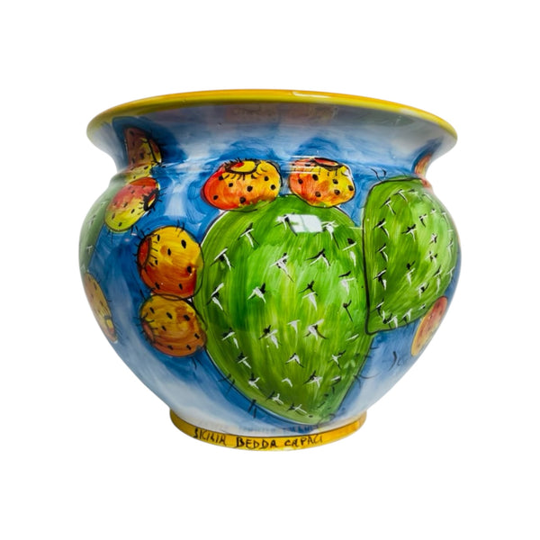 Cachepot Plant Pot In Sicilian Ceramic, Decor Prickly Pear Fruit 25x20cm