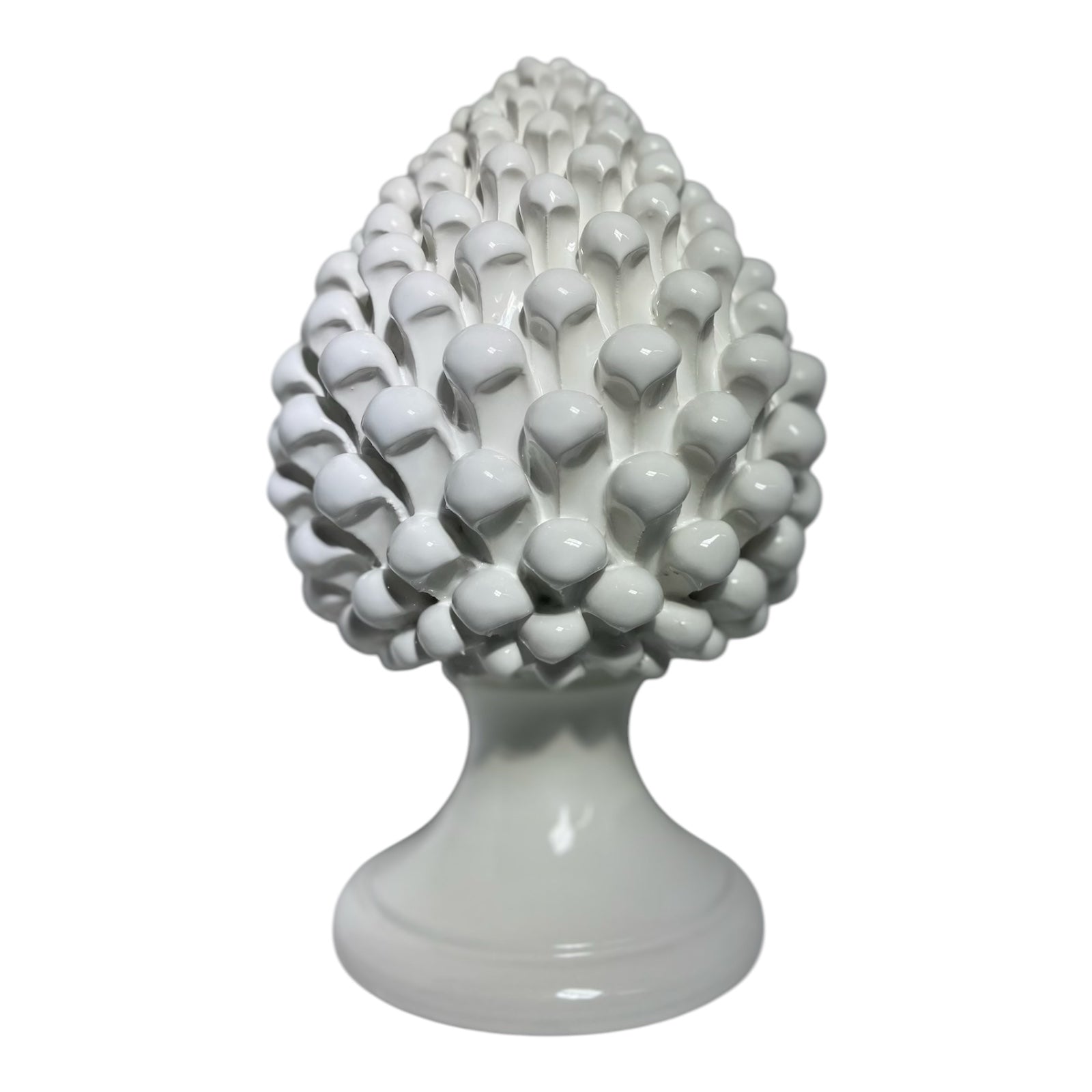 Pine Cone in fine Caltagirone Ceramic White Color 30cm