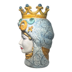 Couple of Teste di Moro With Crown 37cm Caltagirone Ceramic