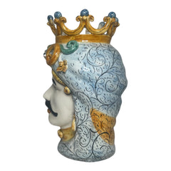 Couple of Teste di Moro With Crown 37cm Caltagirone Ceramic