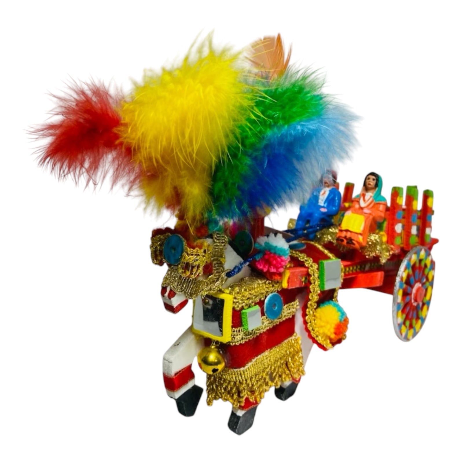 Artisan Sicilian Cart With Horse, Handmade and Hand Painted wood 27cm