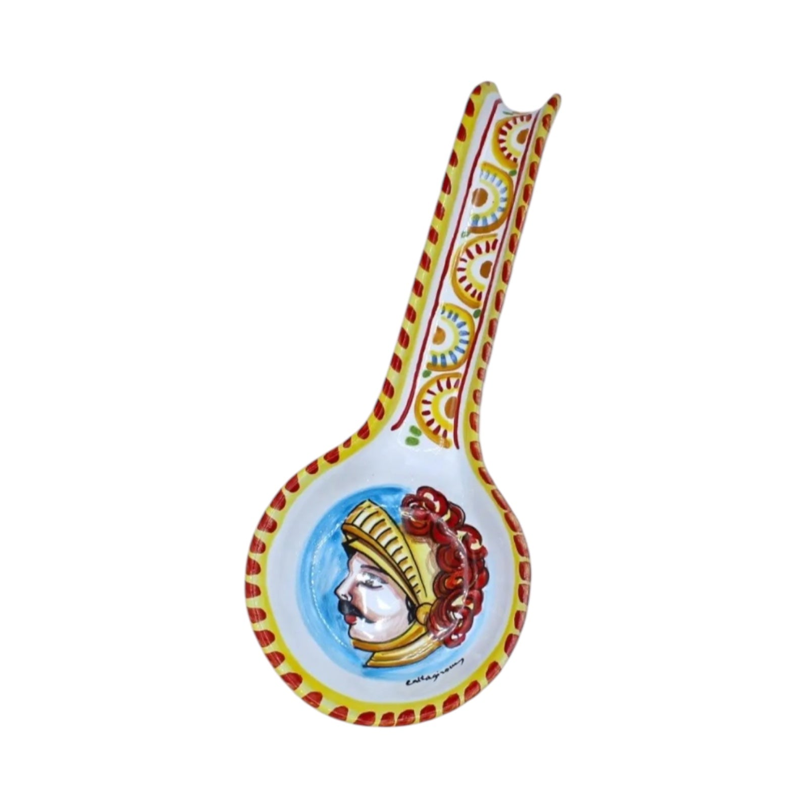 Large Caltagirone ceramic spoon rest L 30 x 13 cm approx.