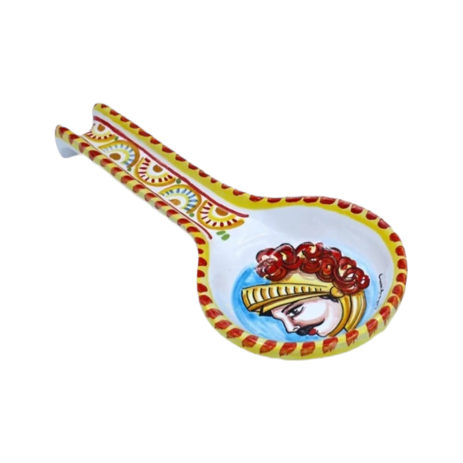 Large Caltagirone ceramic spoon rest L 30 x 13 cm approx.