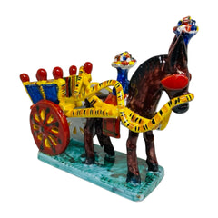 Sicilian Cart with Horse, on a Rectangular base, in fine Sicilian Ceramic 23cm