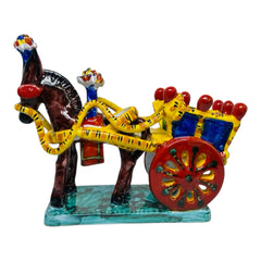 Sicilian Cart with Horse, on a Rectangular base, in fine Sicilian Ceramic 23cm