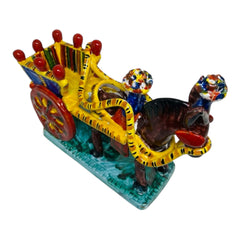 Sicilian Cart with Horse, on a Rectangular base, in fine Sicilian Ceramic 23cm