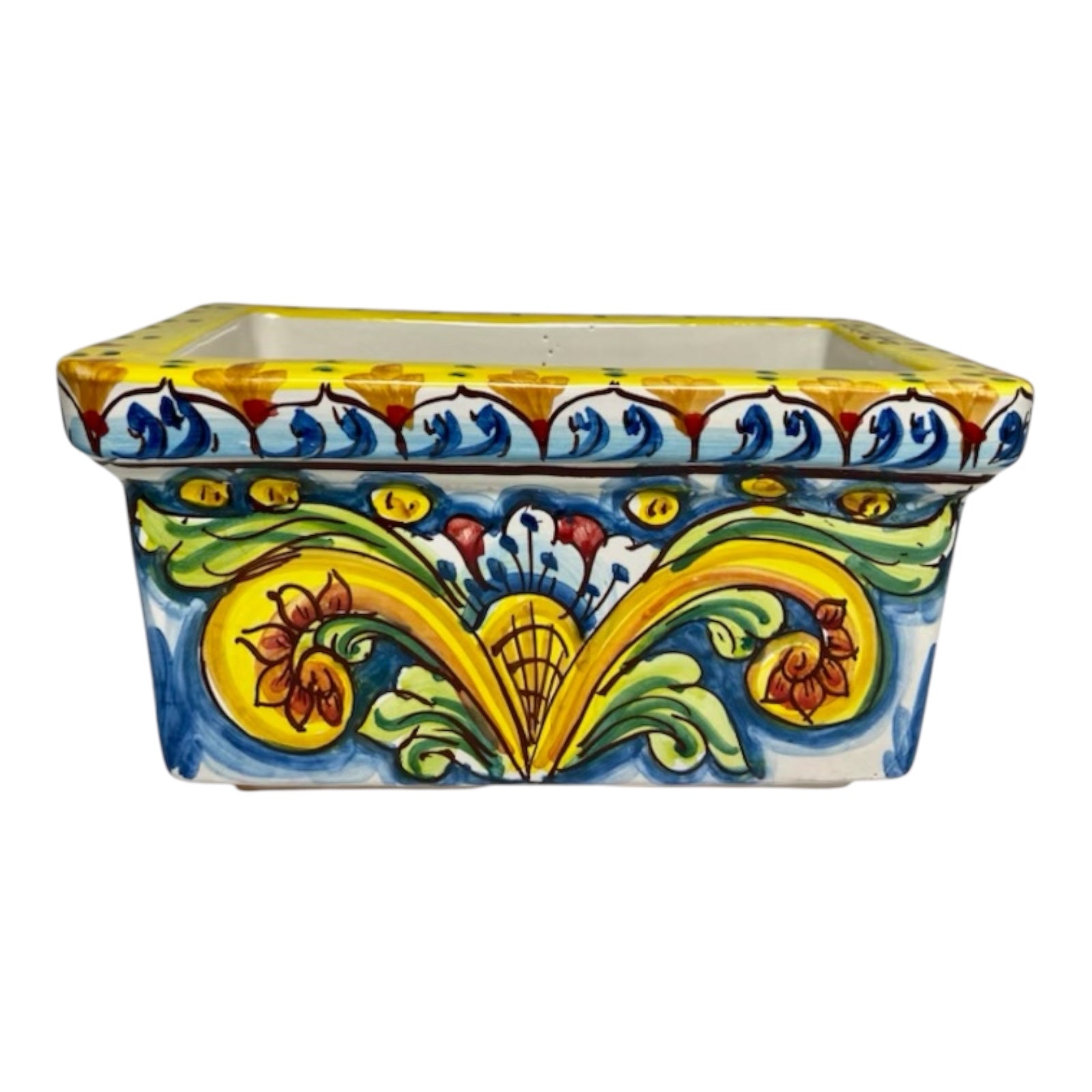 Rectangular Vase in Caltagirone ceramic, multicolored baroque decoration 22x9x11cm