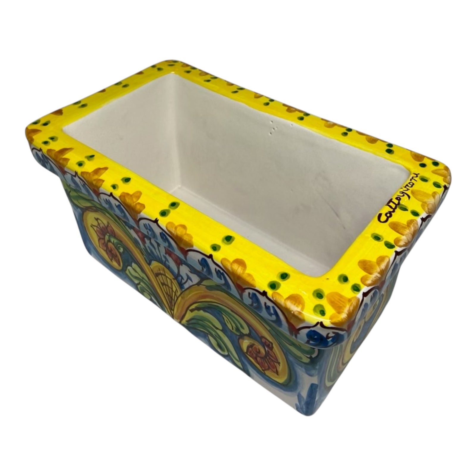 Rectangular Vase in Caltagirone ceramic, multicolored baroque decoration 22x9x11cm