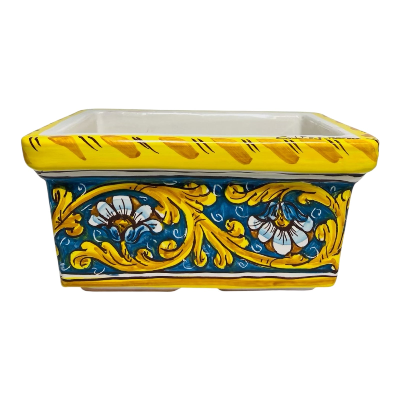 Rectangular Vase Box in Caltagirone Ceramic, baroque and Flowers Decoration 22x9x11cm