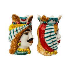 Sicilian Moor heads Crown and Turban (couple) h 13 / 14 cm approx. Caltagirone Ceramic