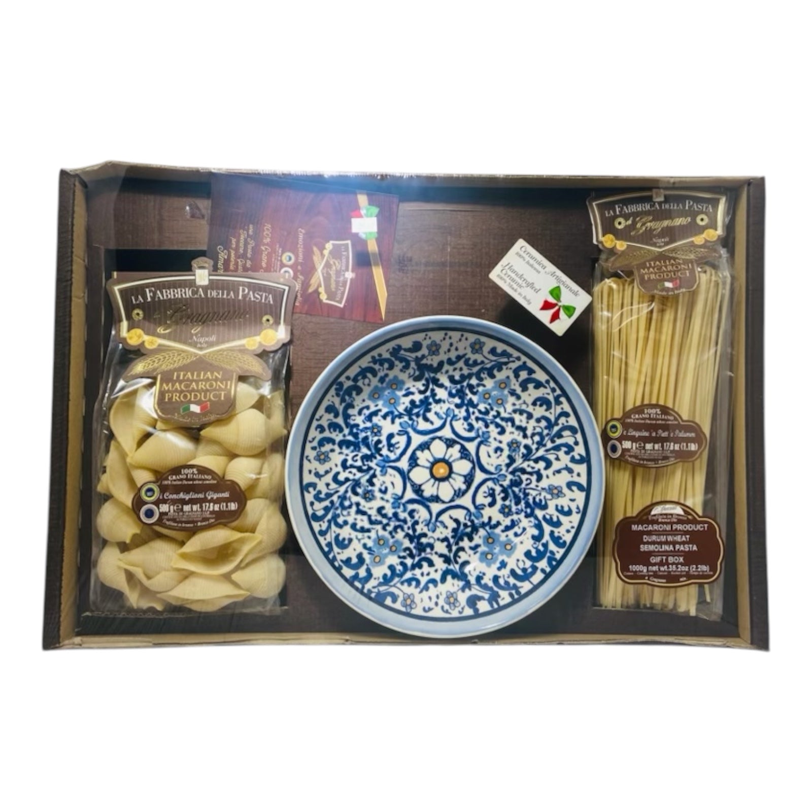 Gift Box Fabbrica della Pasta Conchiglioni And Linguine With one Ceramic Plate