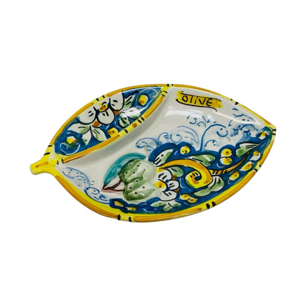 Caltagirone Ceramic Olive Appetizer Dish - L 20 x 13 cm approx