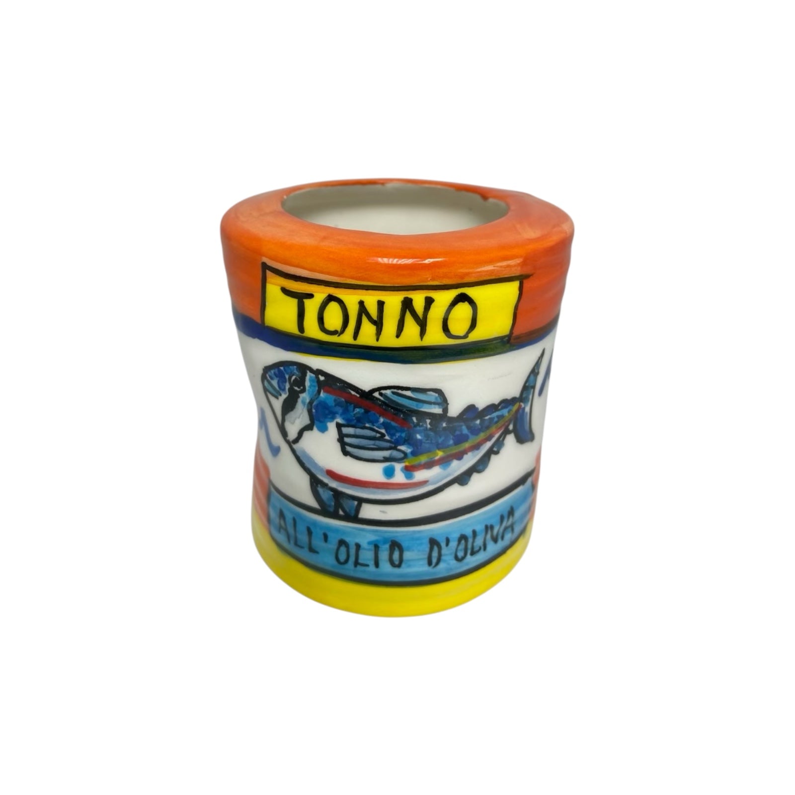 Vintage Jar Shaped Spoon Holder, Crushed Effect, Sicilian Ceramic 10cm