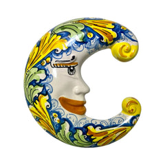 Beautiful Moon in fine Caltagirone Ceramic, Height 25cm, Width 20 cm, depth 3 cm To Hang