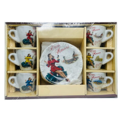 Set Of 12 Espresso Cups and Saucers, Service for Six Person “Ciao Amore”