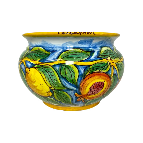 Cachepot, ceramic plant pot with Lemons and Pomegranates decoration 21x15cm