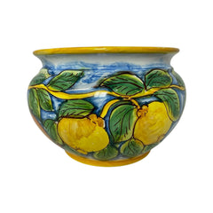 Cachepot, ceramic plant pot with Lemons and Pomegranates decoration 21x15cm