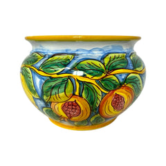 Cachepot, ceramic plant pot with Lemons and Pomegranates decoration 21x15cm