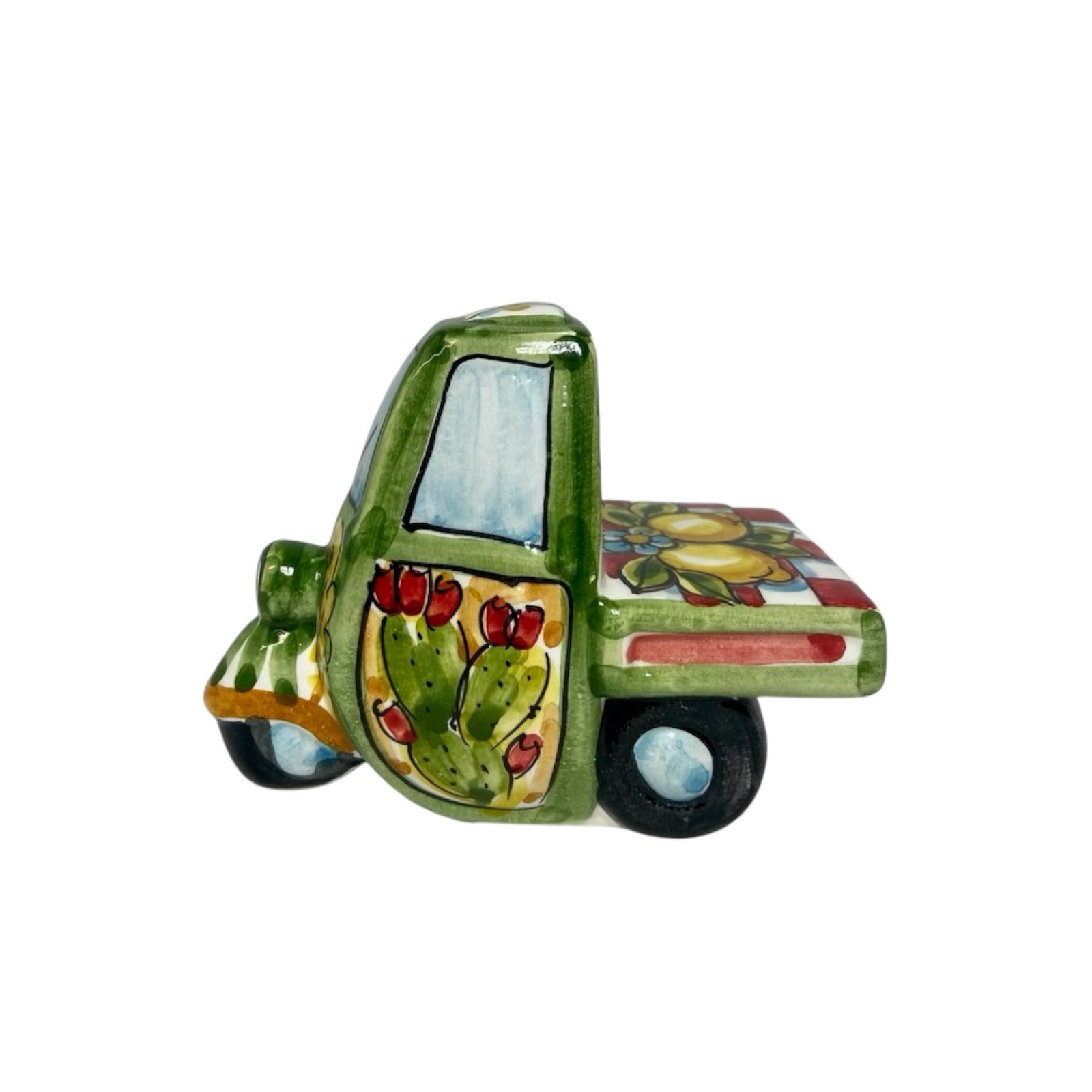 Moto Ape vehicle in Caltagirone ceramic, Green Color L 10 cm approx.