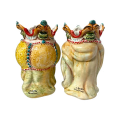 Couple of Moorish heads in Caltagirone ceramic with crown and turban, h 18 cm approx