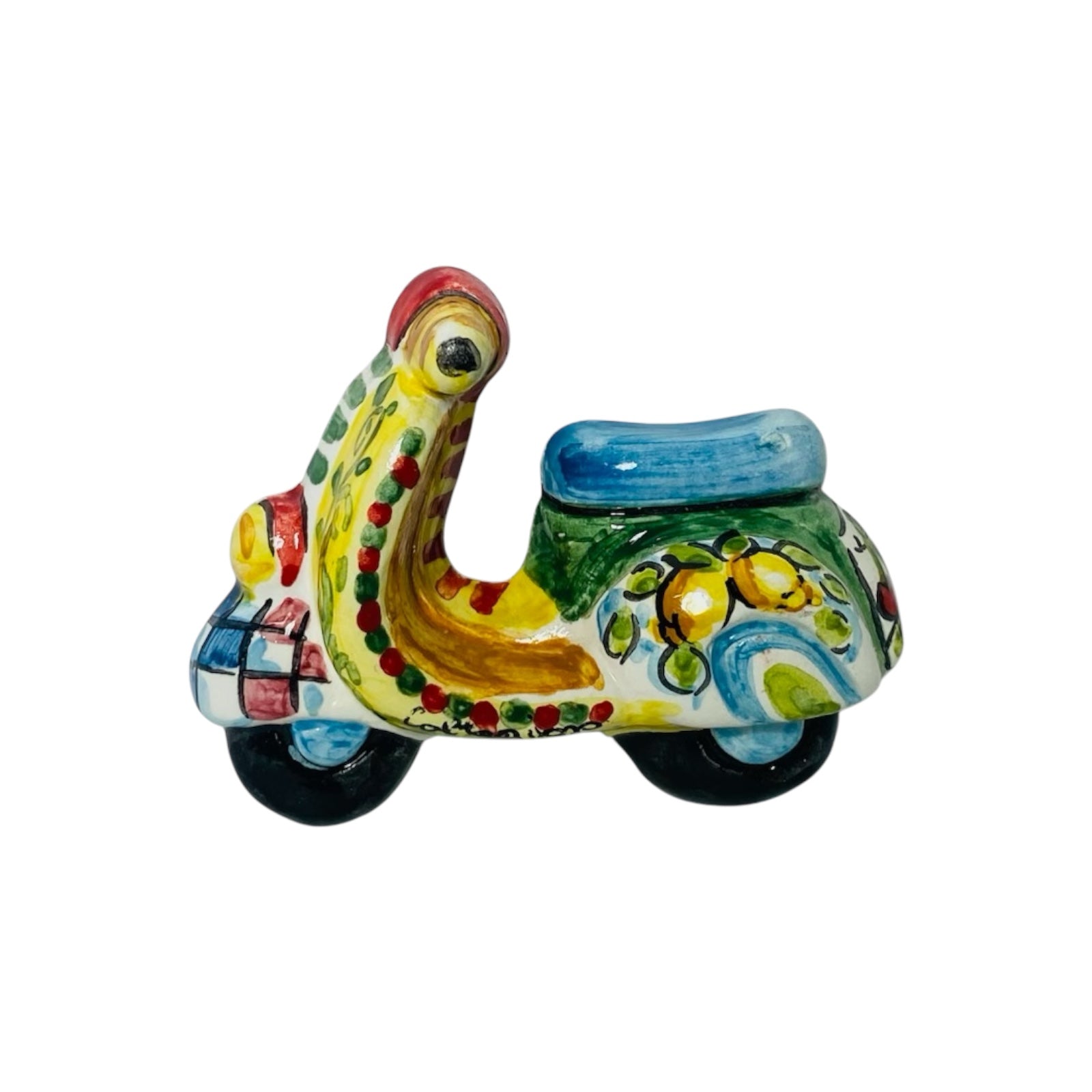 Caltagirone ceramic magnet, shape of a Vespa vehicle - L 8 cm approx.