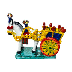 Sicilian Cart with Horse, on a Rectangular base, in fine Sicilian Ceramic 23cm