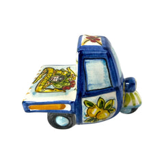 Moto Ape vehicle in Caltagirone ceramic, blue Color L 10 cm approx.