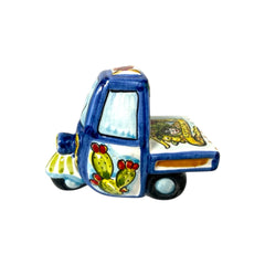 Moto Ape vehicle in Caltagirone ceramic, blue Color L 10 cm approx.