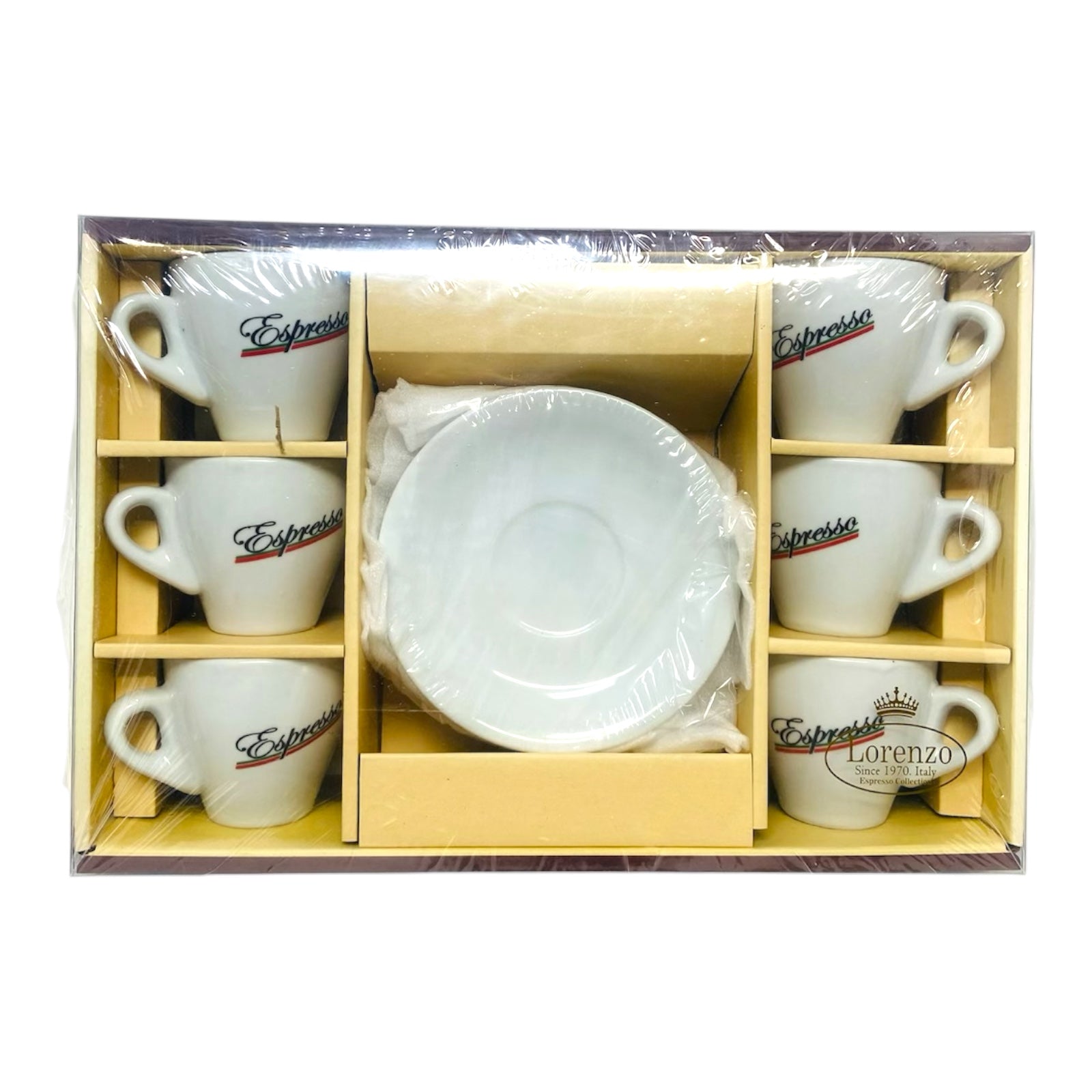 Set of 12 Espresso Cups & Saucers, Service For Six With Espresso written