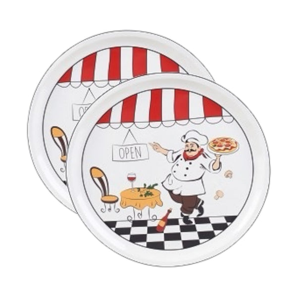 2 Pieces Round 12" Pizza-Serving Platters, Chef Design